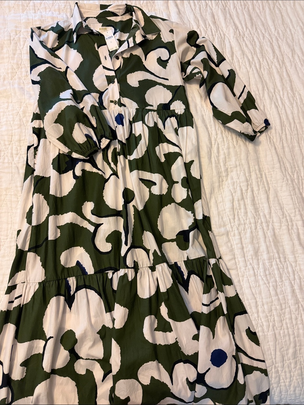Girls' Green and White Floral Print Tiered Dress